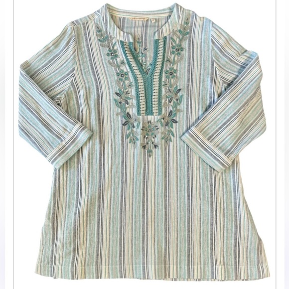 Soft Surroundings Embelia Cotton Tunic Top green Multi Stripe Size Extra Large - Picture 2 of 14